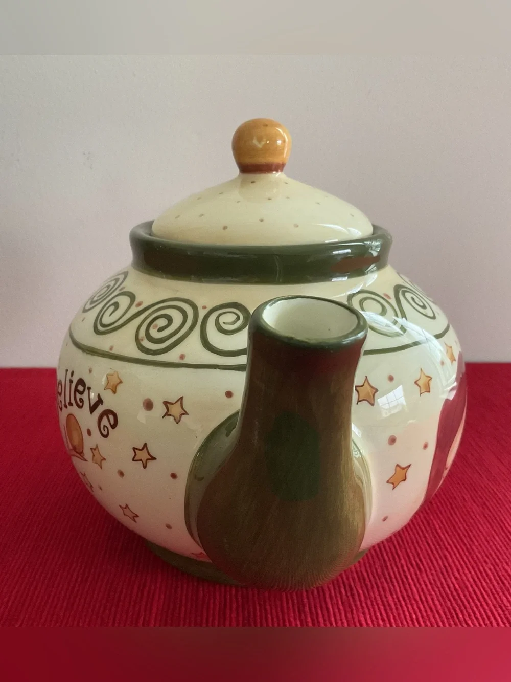 Vintage Lang Karen Hillary Crouch “Just Believe” Snowman Earthenware Teapot